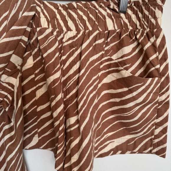 Linen Blend Blazer Shorts Suit Set Brown Zebra Natural Comfort Size M - Picture 3 of 11